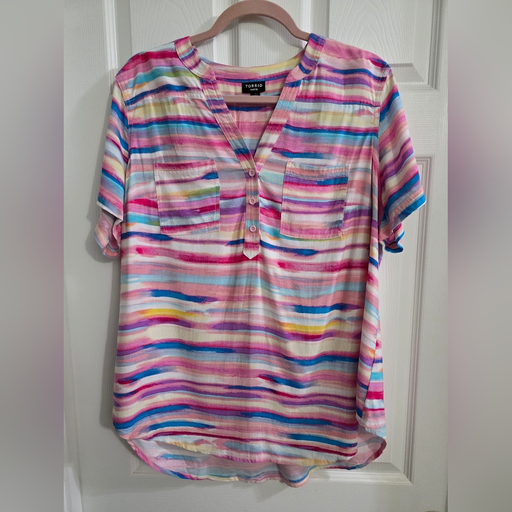 Torrid Harper Pullover Multicolor Striped Blouse with Button Detail